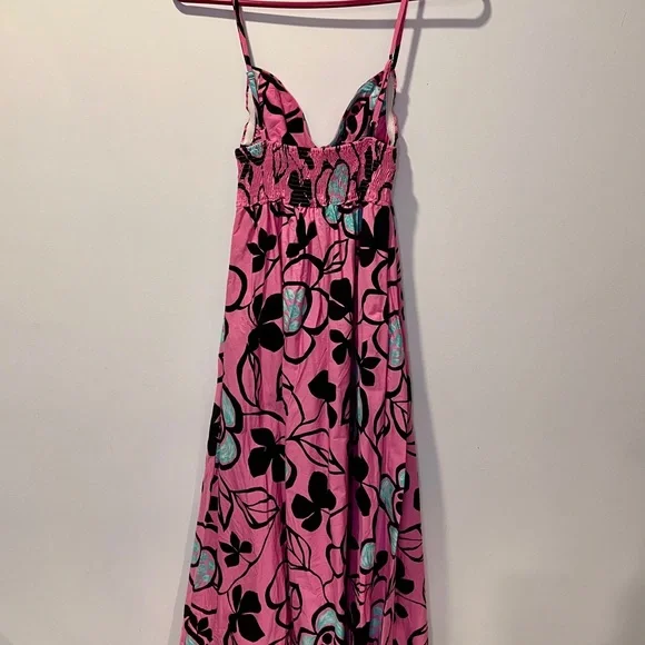 Zara Pink Blue and Black Printed Maxi Poplin Dress size XS - Picture 10 of 10